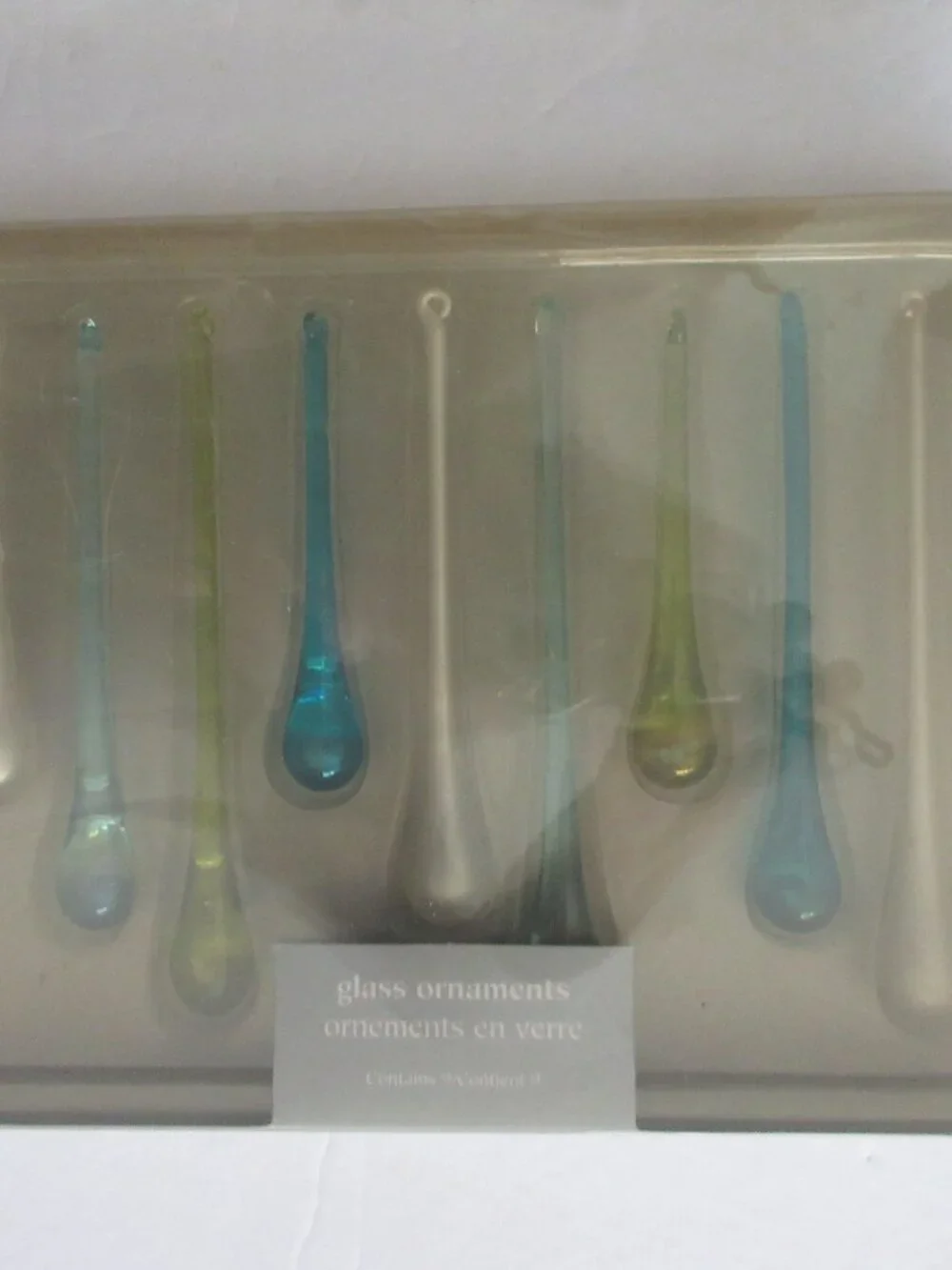 Pier 1 Imports Colored Glass Icicle Tear Drop Christmas Ornaments Set Of 9 NEW